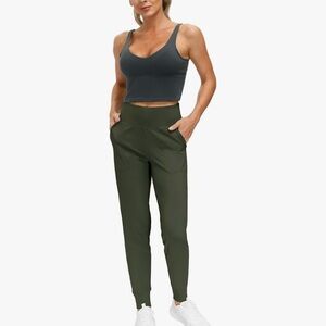 THE GYM PEOPLE Women's Olive Green Joggers Athletic Leggings Tapered Lounge Pant